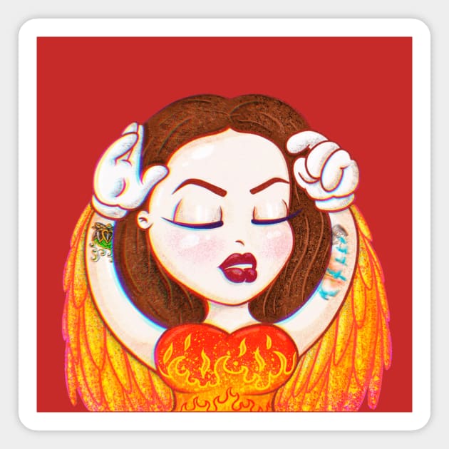 Phoenix girl (selfportrait) Magnet by Sasshhaaaart